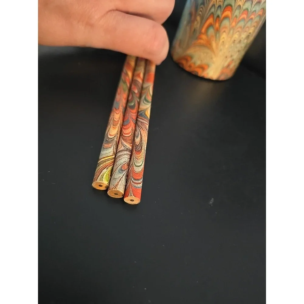 Vintage Psychadelic Groovy Tie Dye Swirl Pencil Holder and 38 Wood Pencils